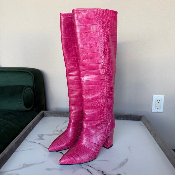 Paris Texas Pink Croc Embossed Leather Knee High Boots Size 38 - Picture 3 of 8